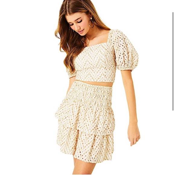 Lilly Pulitzer Cream and Gold Mini Skirt and Top
